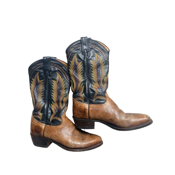 Vintage Tony Lama 6184 Pecan Taurus Shoulder Cowboy Boots Men\'s Size 10 main image 7